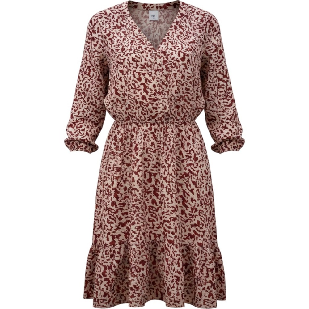 Cabi Red Cream Abstract Print Drawstring Waist Ruffle Hem‎ Shirt Dress Medium